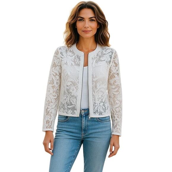 Luii Jacket Shacket Womens Small White See Through Mesh Floral Luxury Coquette - Picture 1 of 15